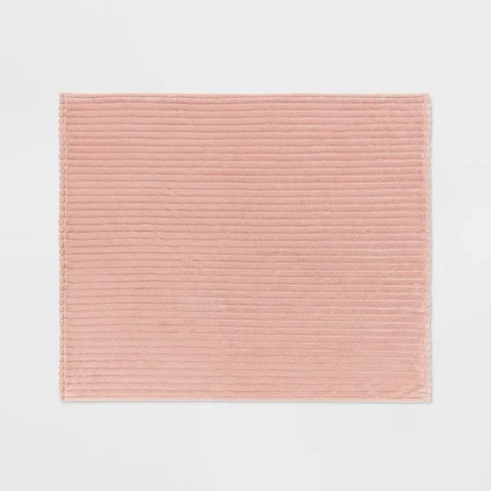 Room Essentials Blush Ribbed Plush Throw Blanket Soft Flannel New